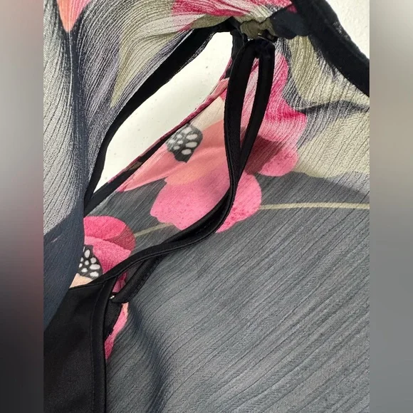 Calvin Klein Floral Sleeveless Chiffon High-Low Dress Navy Pink Red Elegant 12 - Picture 10 of 12